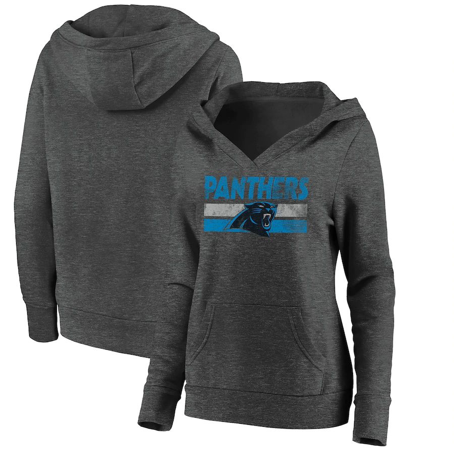 Women Carolina Panthers Fanatics Branded Charcoal First String V-Neck Pullover Hoodie